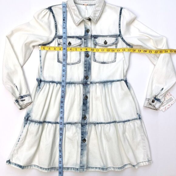 Free People White Wash Denim Tiered Shirt Dress Size S - Picture 9 of 9